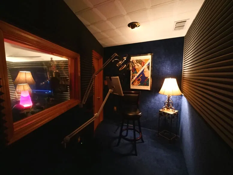 The Airlift voiceover booth and its microphone.